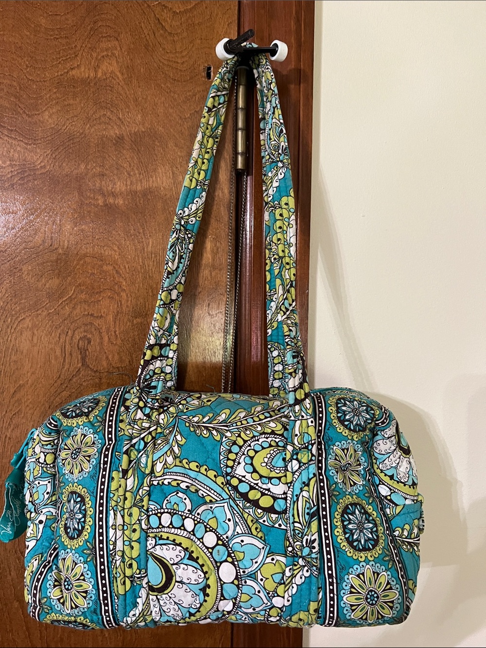Vera Bradley Teal and Lime Paisley Quilted Shoulder Tote